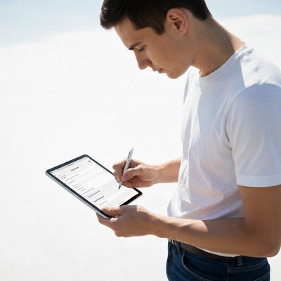 User submitting online form on tablet