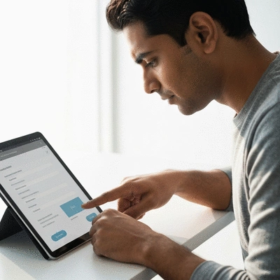 User submitting online form on tablet