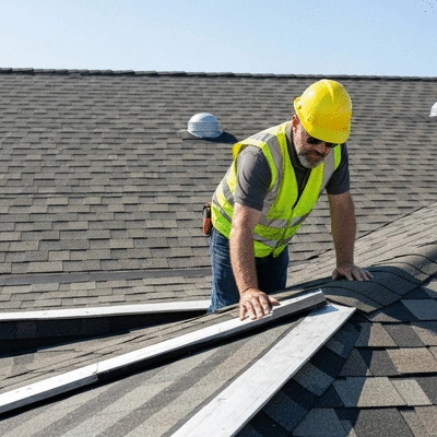 User inspecting commercial roofing system