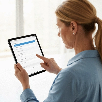 User submitting online form on tablet