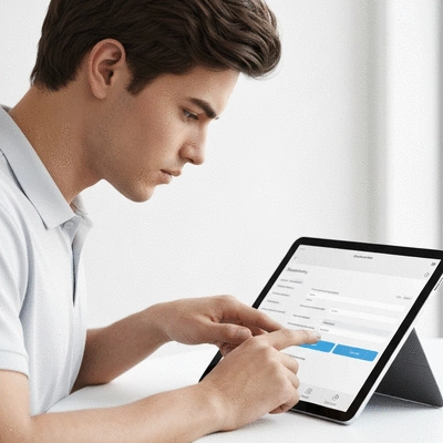 User submitting online form on tablet