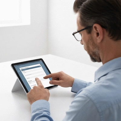 User submitting online form on tablet