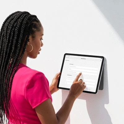 User submitting online form on tablet