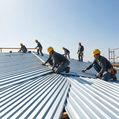 Corrugated metal roofing installation