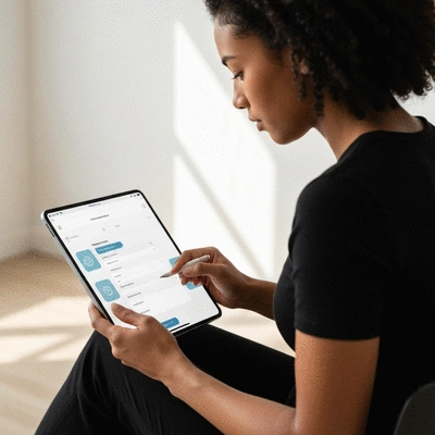 User submitting online form on tablet