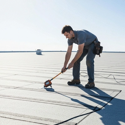 User inspecting a commercial roof