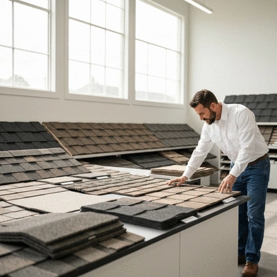 User examining roofing materials