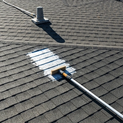 Roof restoration process showing cleaning and repairs