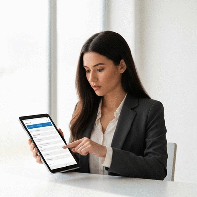 User submitting online form on tablet